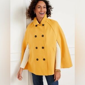Talbots Wool Blend Double Breasted Cape Coat Saffron Yellow Women’s Size M/L